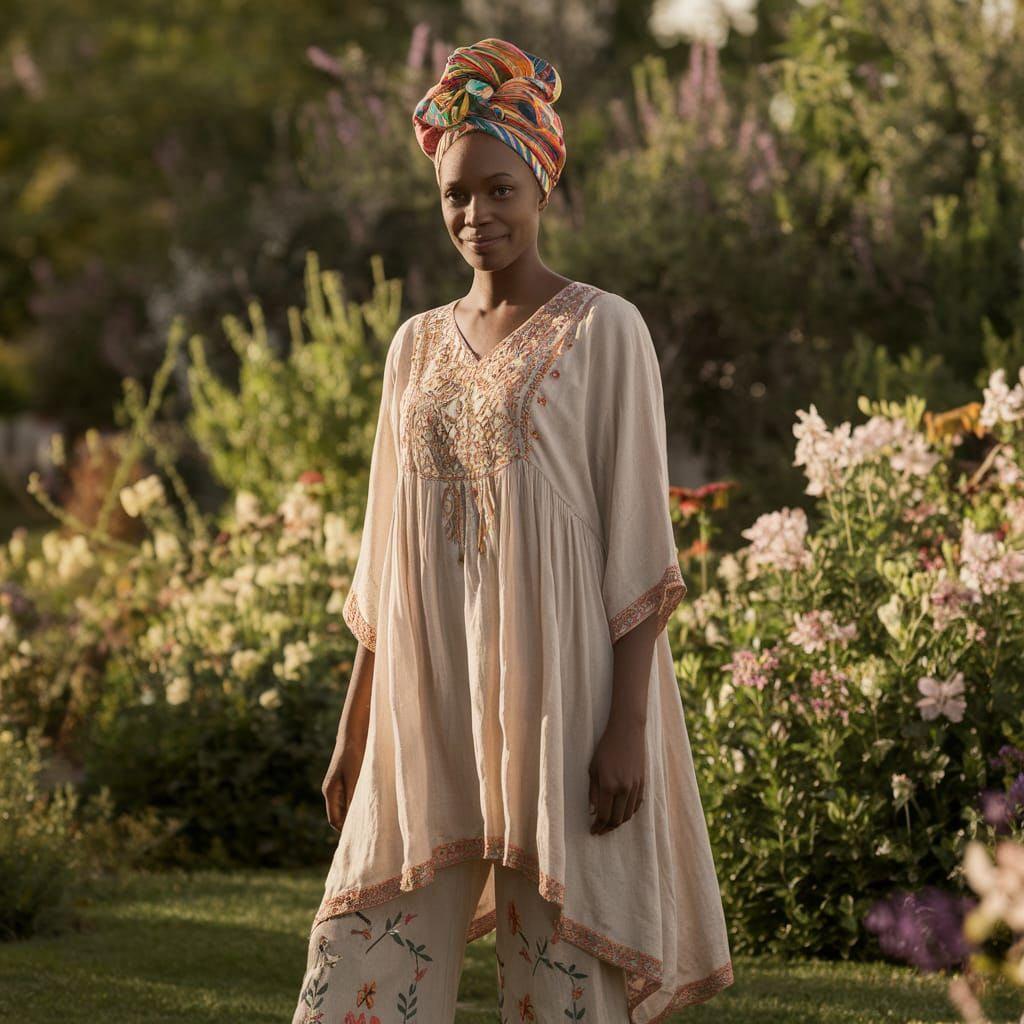 Boho Embroidered Flare Tunic Dress – Earthy Elegance with Cultural Charm