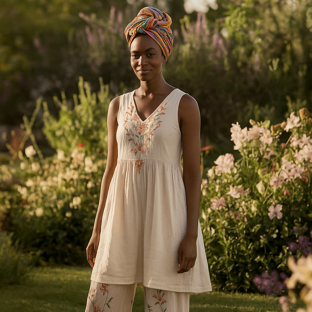 Boho Embroidered Flare Tunic Dress – Earthy Elegance with Cultural Charm