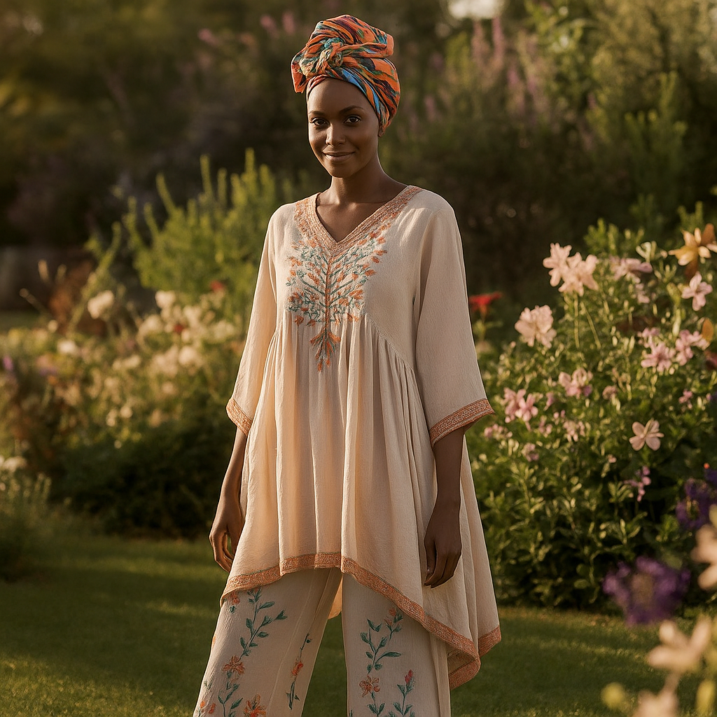 Boho Embroidered Flare Tunic Dress – Earthy Elegance with Cultural Charm